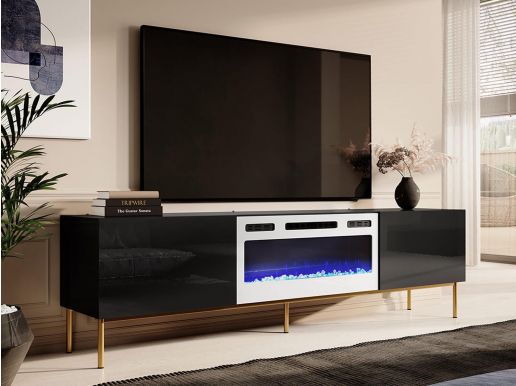 Tv-meubel met haard SKIPPY II 2 deuren zwart/wit