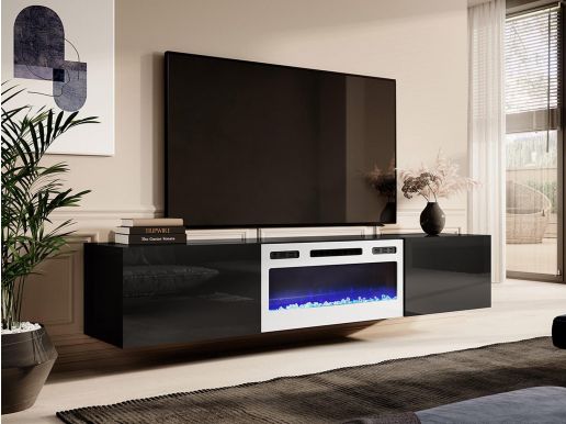 Tv-meubel met haard SPALO 2 deuren zwart/wit