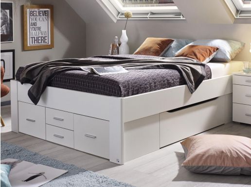 Bed SCARLETT 140x200 cm wit met zes lades zonder hoofdeinde