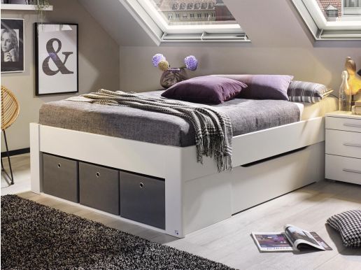 Bed SCARLETT 140x200 cm wit met opbergkoffers zonder hoofdeinde