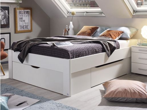 Bed SCARLETT 140x200 cm wit met drie lades zonder hoofdeinde