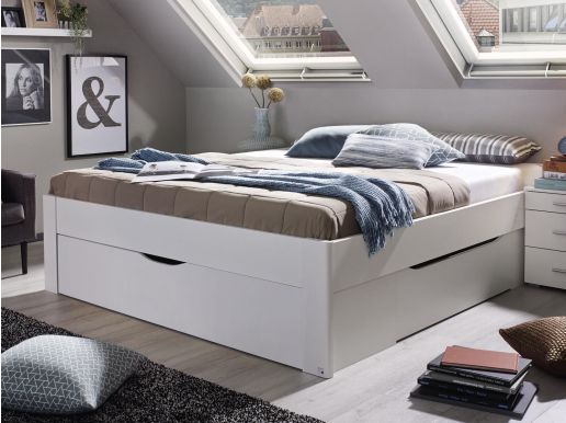 Bed SCARLETT 160x200 cm wit met drie lades zonder hoofdeinde