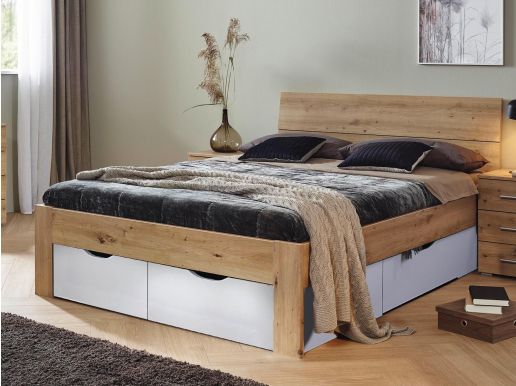 Bed FLASH 140x200 cm wit/artisan eik met lades