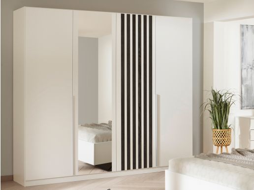 Kledingkast LATINO wit/zwarte eik 4 deuren met spiegel 