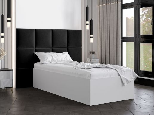 Eenpersoonsbed BELINI 90x200 cm wit met hoofdeinde in zwart