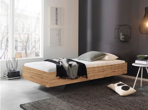 Bed IXANA 90x200 cm artisan eik zonder hoofdeinde met matras zonder lattenbodem