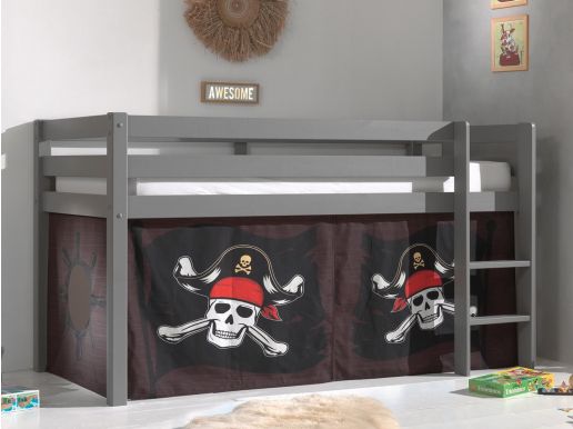 Bed ALIZE halfhoogslaper 90x200 cm grijze pijnboom tent Pirate des Caraïbes II