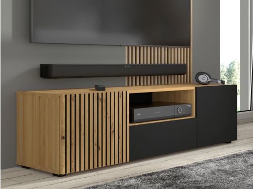 Tv-meubel ORISA 3 deuren 150 cm artisan eik/zwart