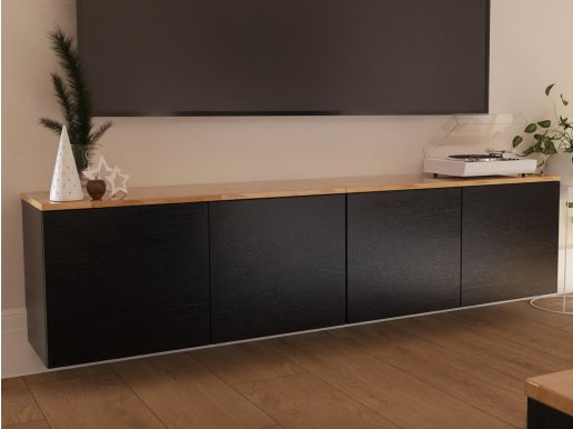 Tv-meubel LUCO 4 deuren 180 cm hoogglans eik/mat zwart