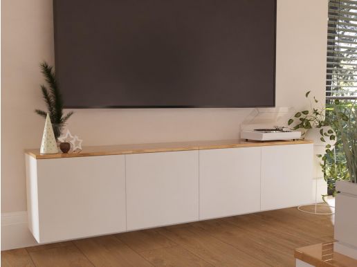 Tv-meubel LUCO 4 deuren 180 cm hoogglans eik/mat wit