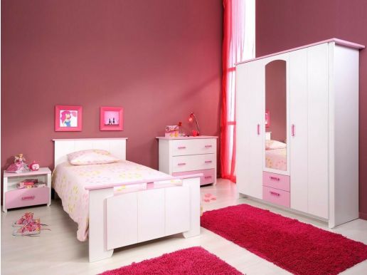 Complete slaapkamer ROBINSON 90x200 cm wit/roze 01