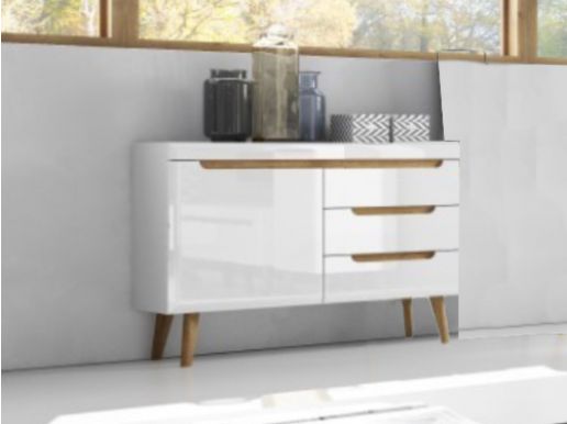 Dressoir NORDO 1 deur 3 lades wit/hoogglans wit 