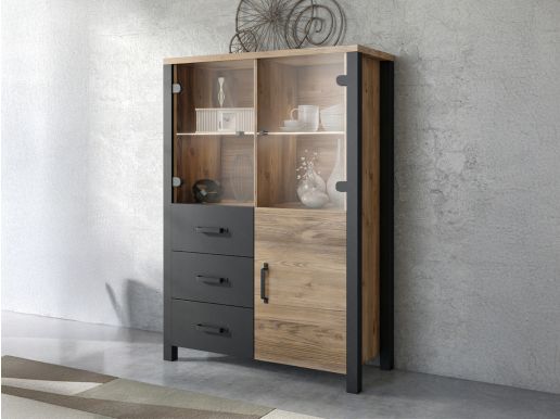 Hoge commode OLIANNE 3 deuren 3 lades appenzeller sparren/zwart