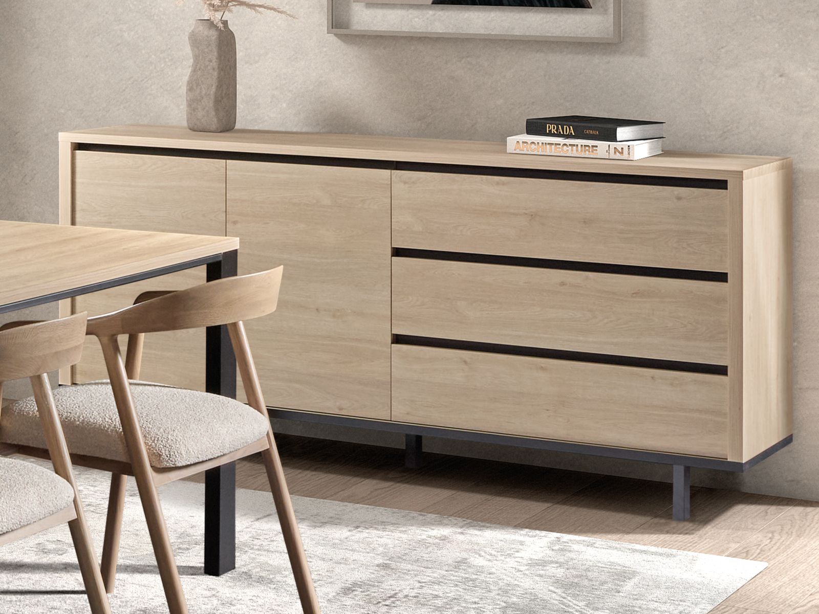 Dressoir DURDEN 2 deuren 3 lades urban eik