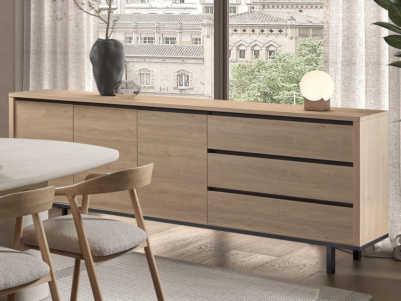 Dressoir DURDEN 3 deuren 3 lades urban eik