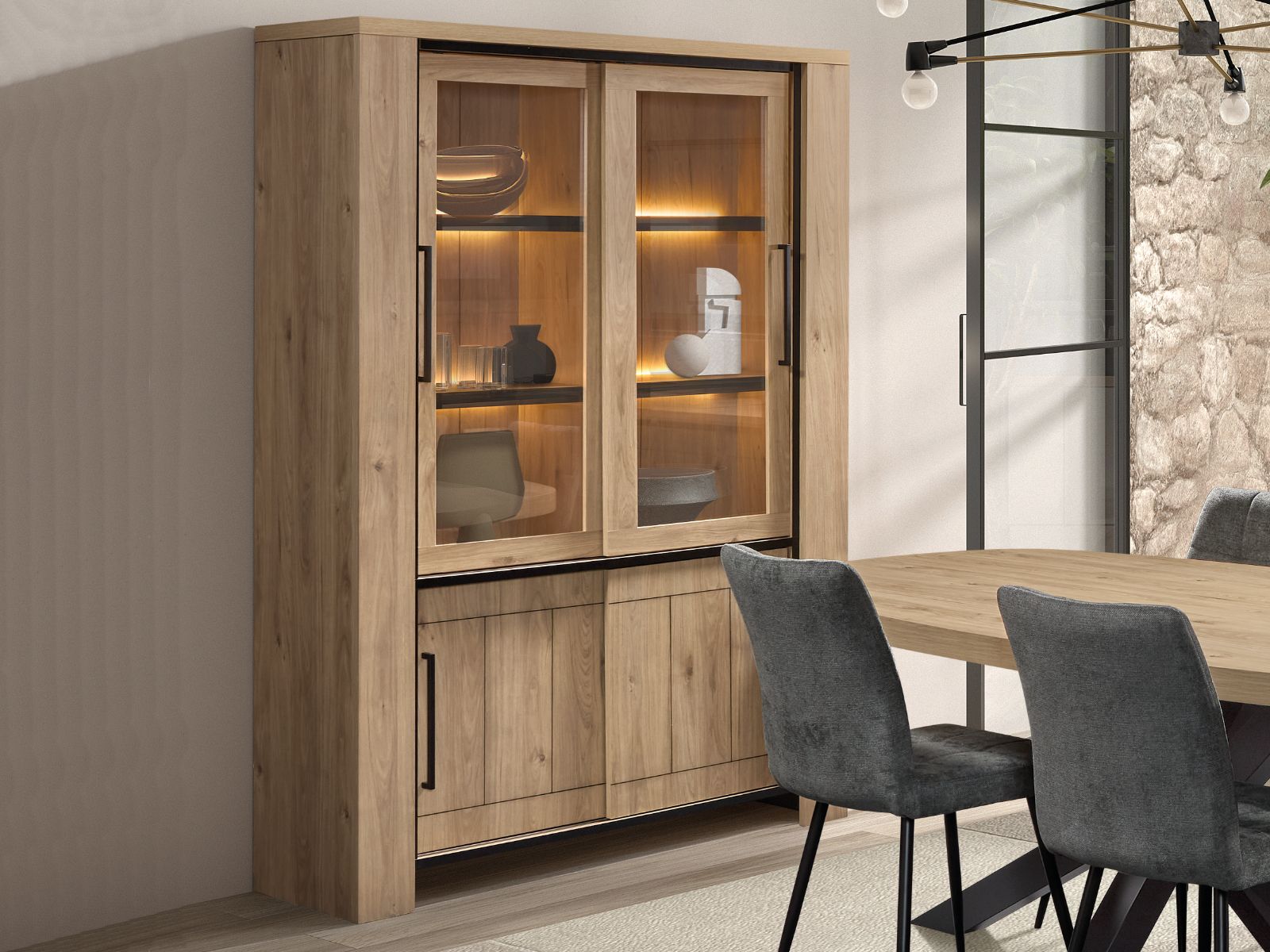 Vitrinekast URGOT 4 DEUREN castle eik