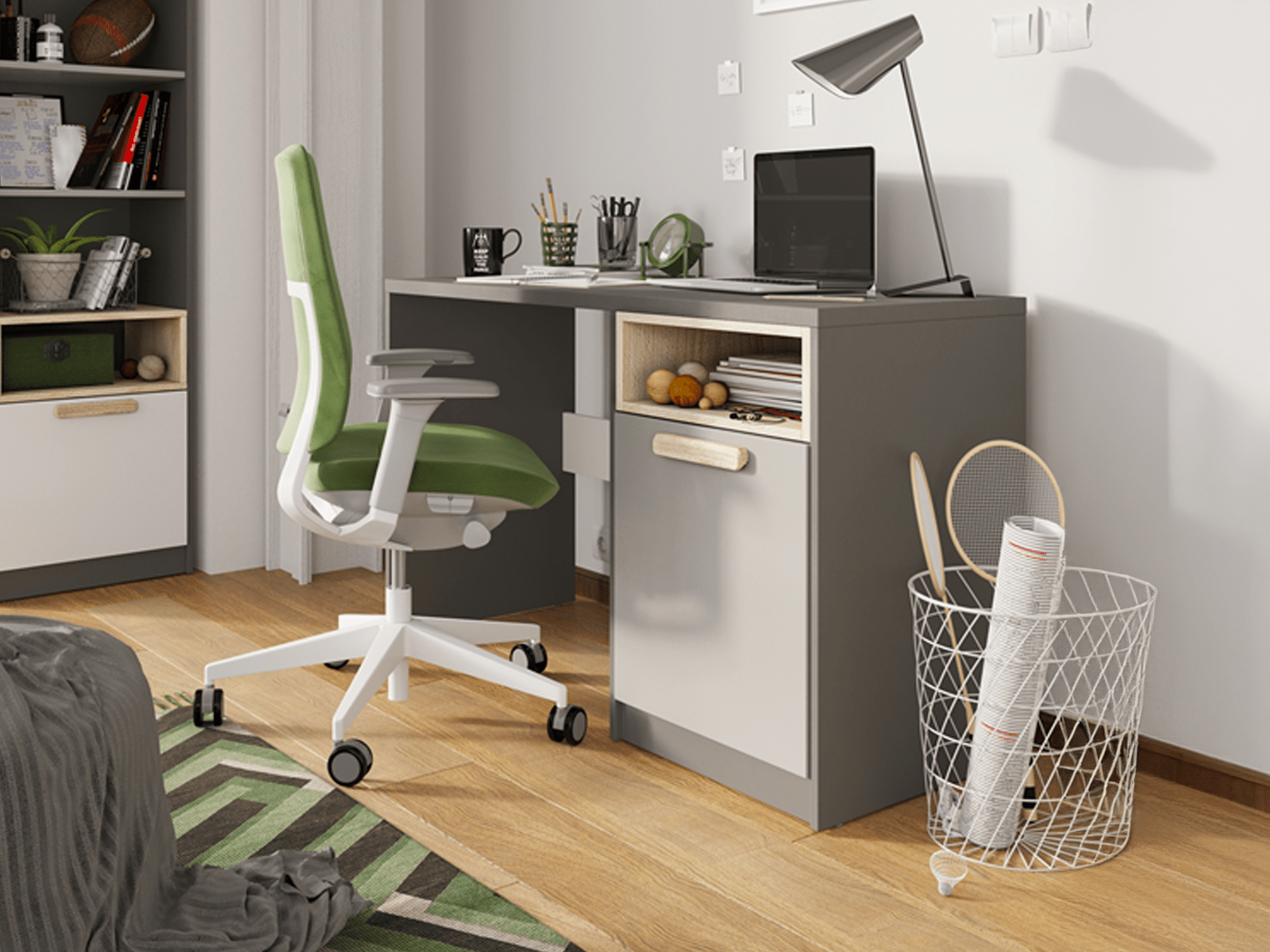 Bureau PIKA 1 deur wit/lichtgrijs