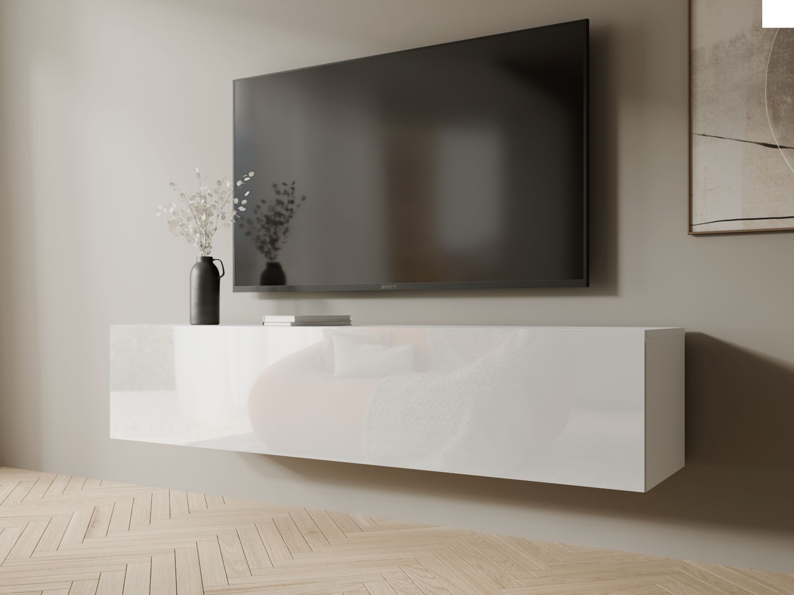 Tv-meubel KINGSTON 1 klapdeur 140 cm wit/hoogglans wit