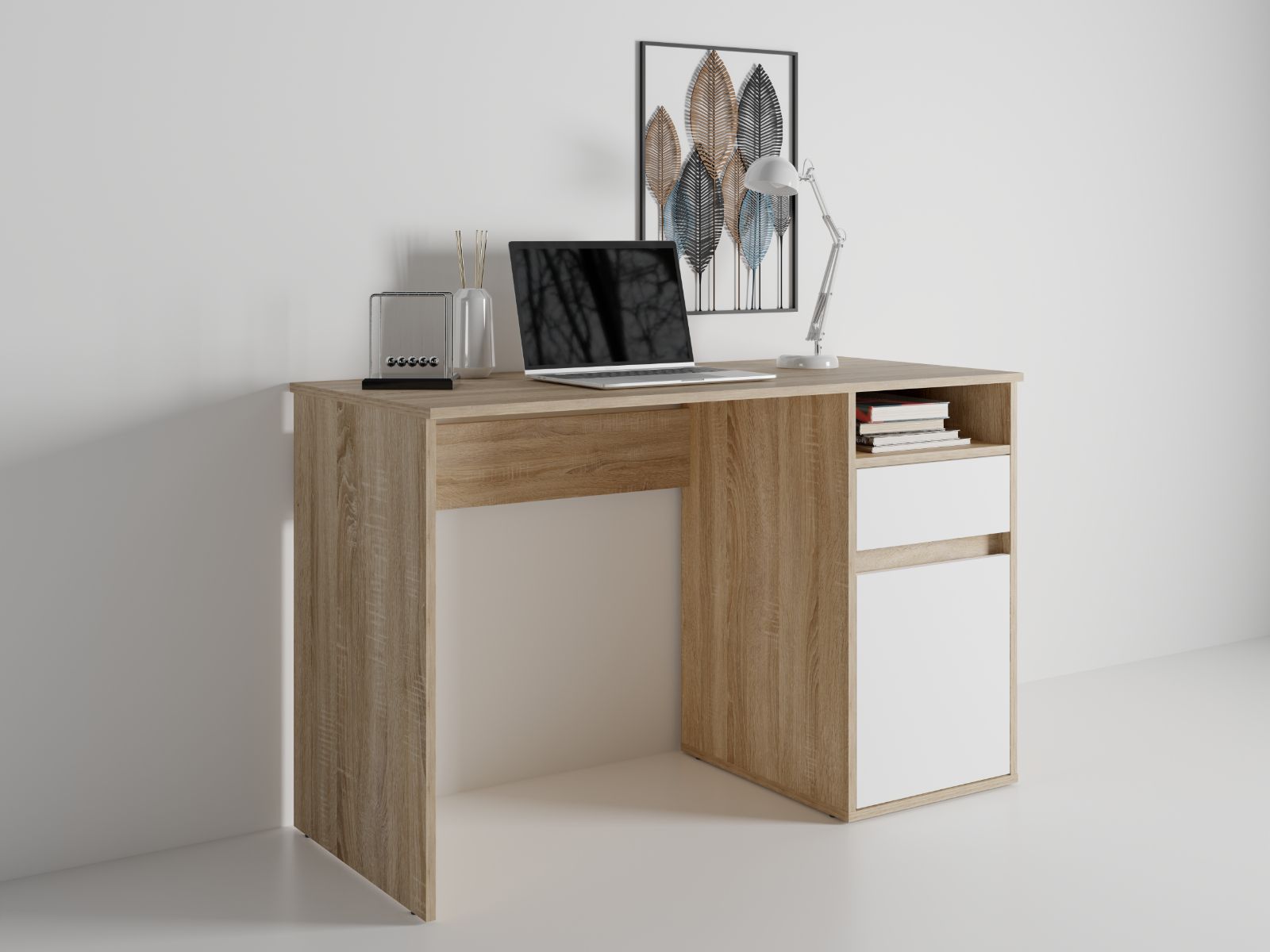 Bureau BIDOU 1 deur 1 lade sonoma eik/wit