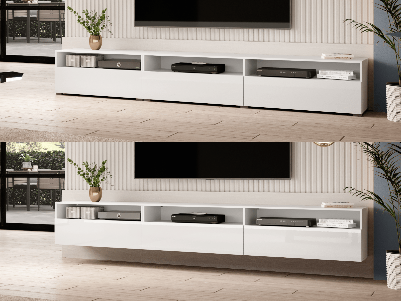 Tv-meubel BABEL II 3 deuren 3 vakken wit/hoogglans wit